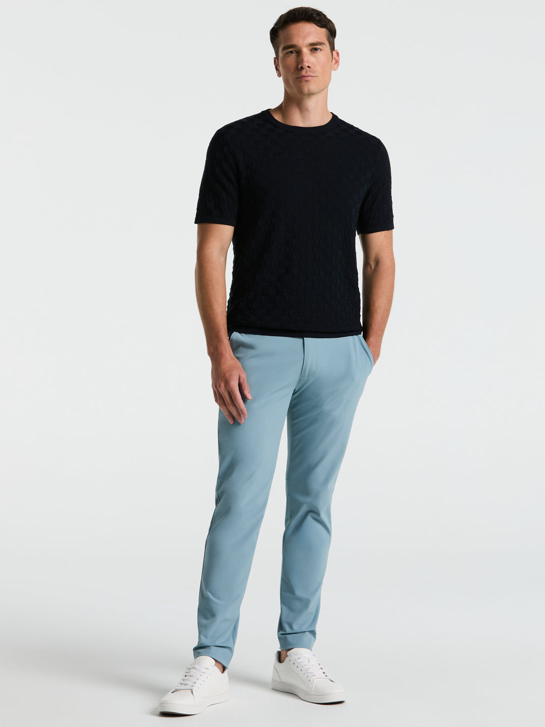 Square Pattern Crew Neck Sweater (Dark Sapphire) 