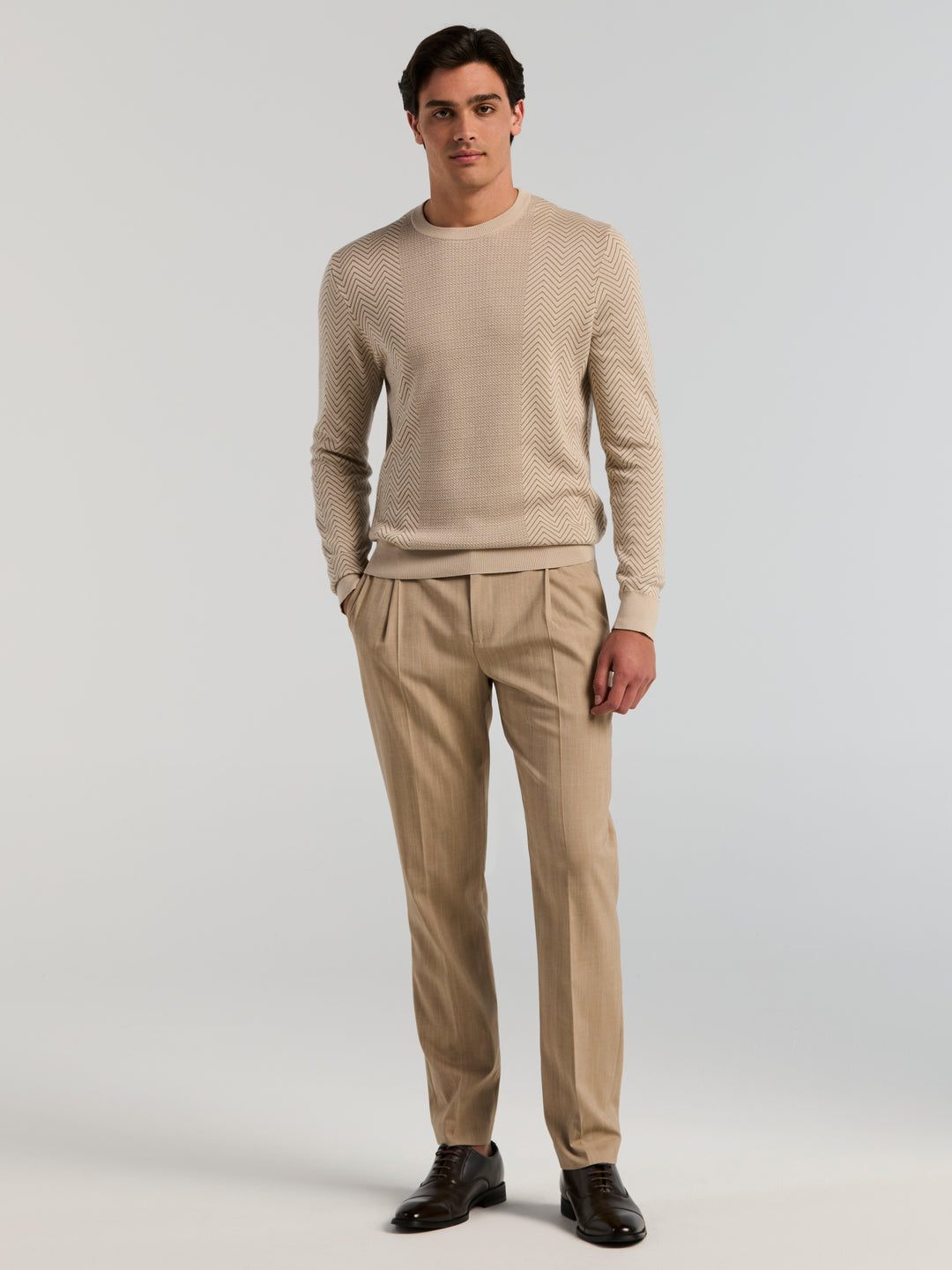 Cotton Modal Stitch Mix Crew Neck Sweater (Silver Gray) 