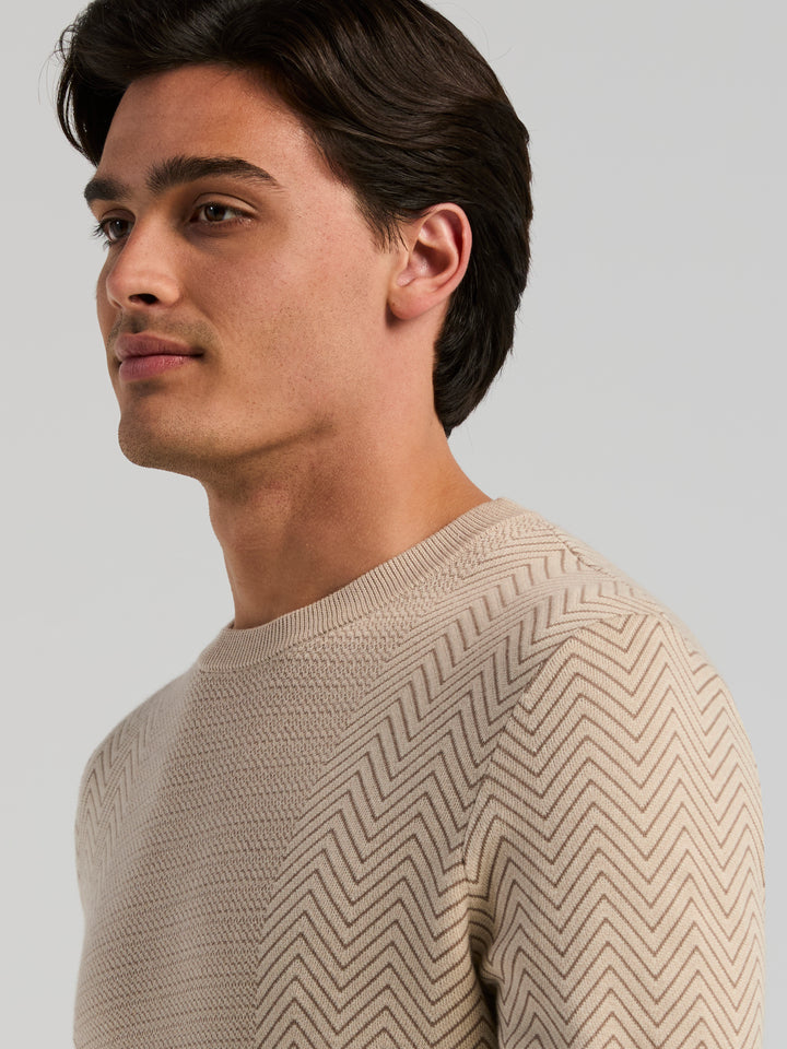 Cotton Modal Stitch Mix Crew Neck Sweater (Silver Gray) 