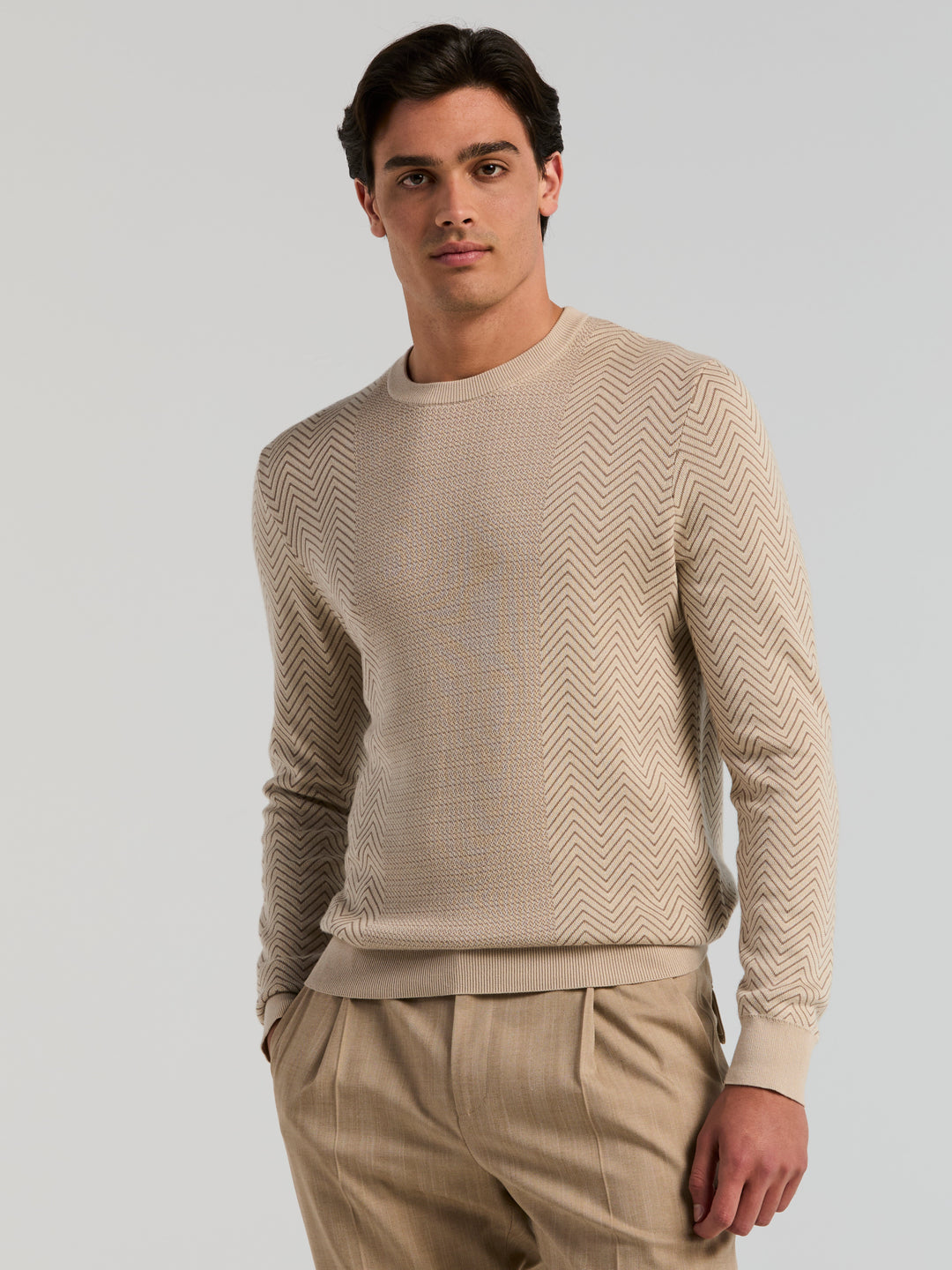 Cotton Modal Stitch Mix Crew Neck Sweater (Silver Gray) 