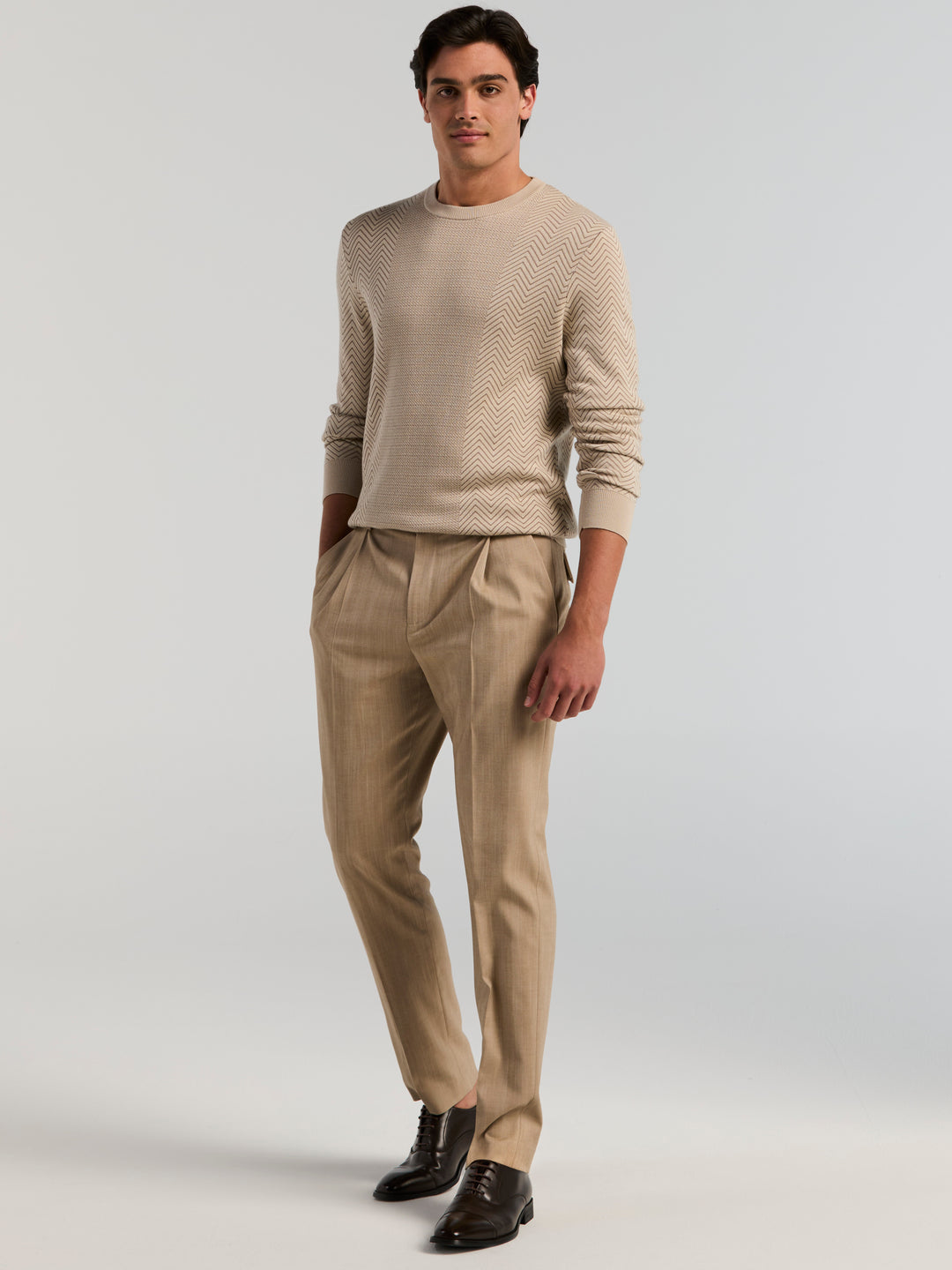 Cotton Modal Stitch Mix Crew Neck Sweater (Silver Gray) 