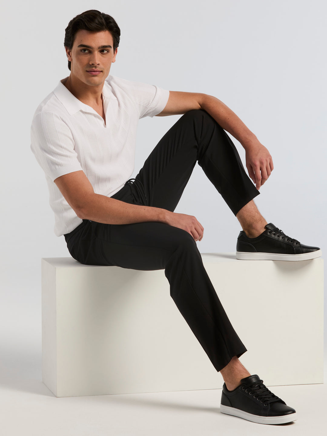 Straight Fit Oxford Drawstring Dress Pant (Black) 