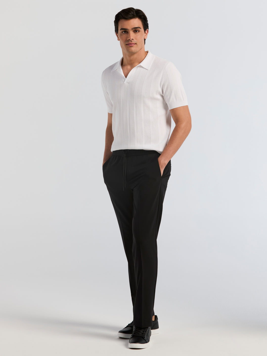 Straight Fit Oxford Drawstring Dress Pant (Black) 