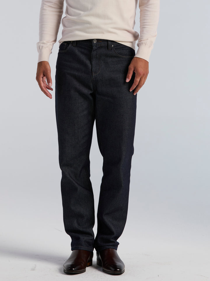 Straight Rigid Raw Cotton Denim 5-Pocket Pant (Dark Indigo) 