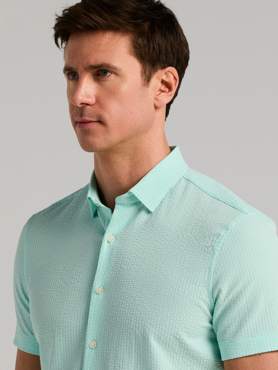 Solid Seersucker Slim Fit Shirt (Blue Tint) 