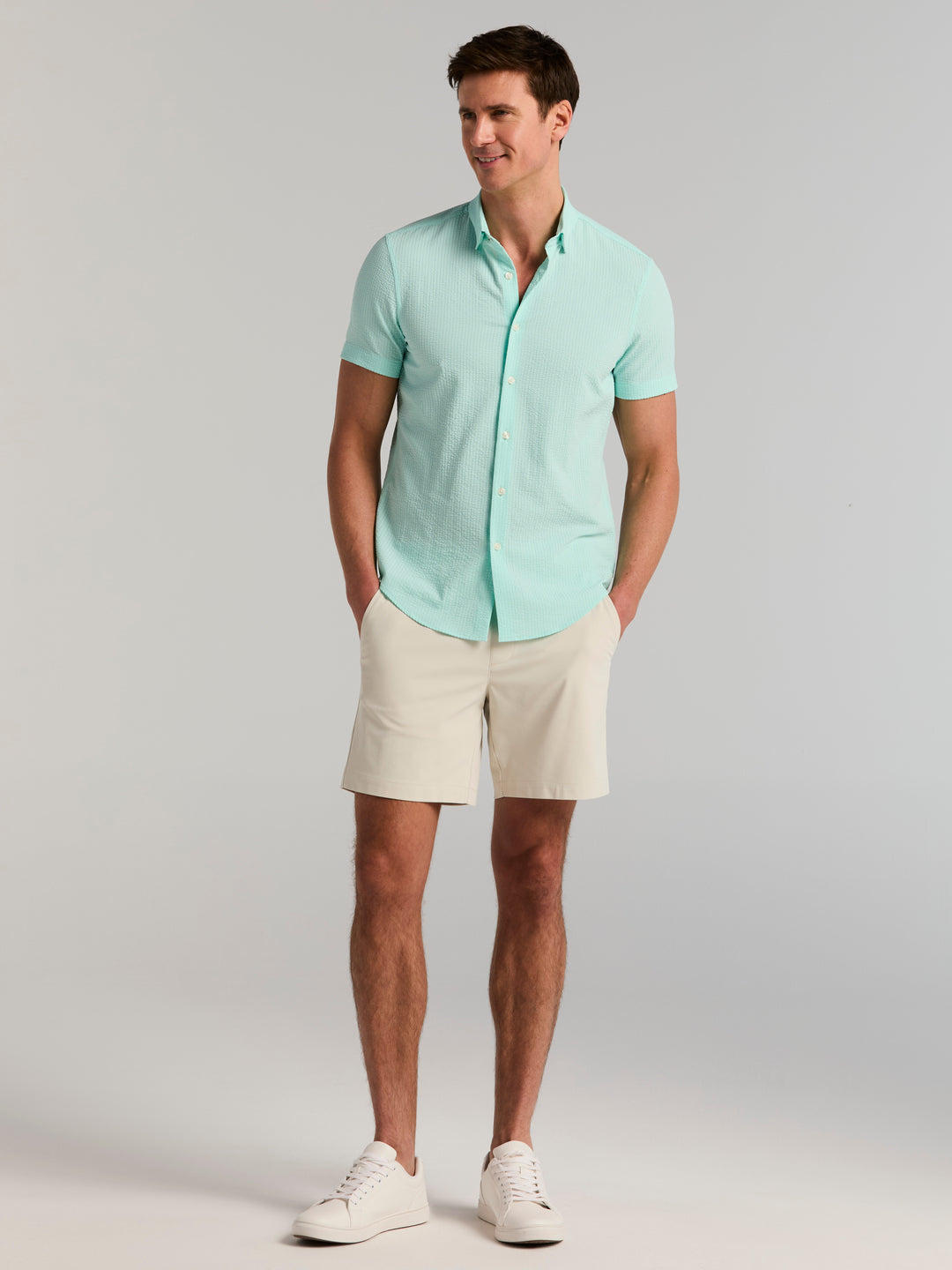 Solid Seersucker Slim Fit Shirt (Blue Tint) 