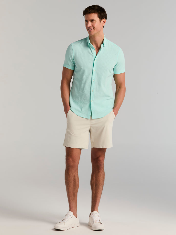 Solid Seersucker Slim Fit Shirt (Blue Tint) 