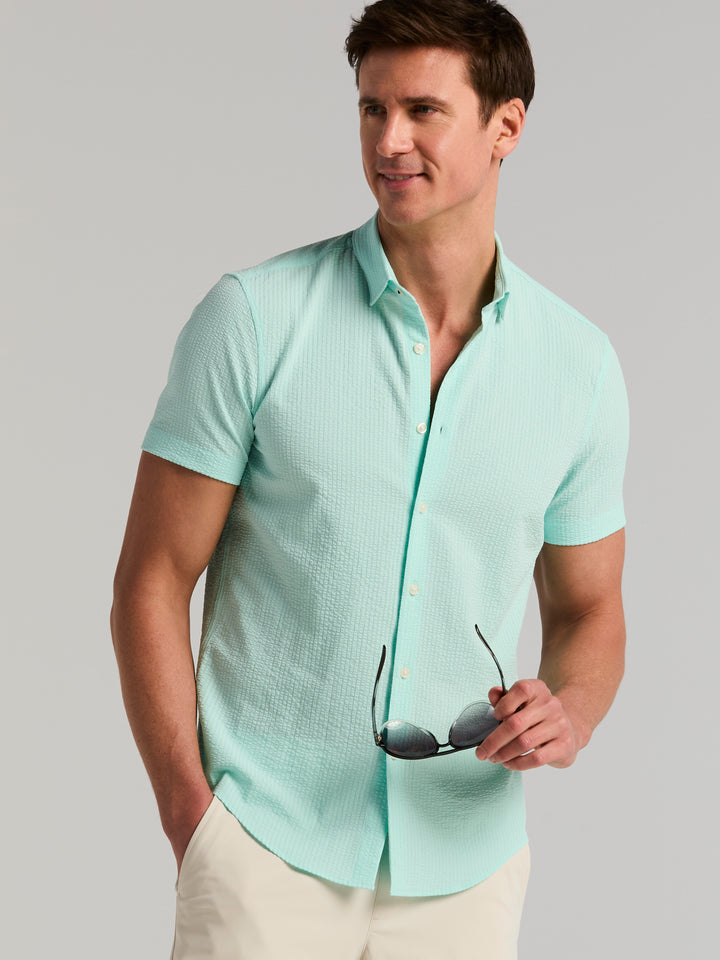 Solid Seersucker Slim Fit Shirt (Blue Tint) 