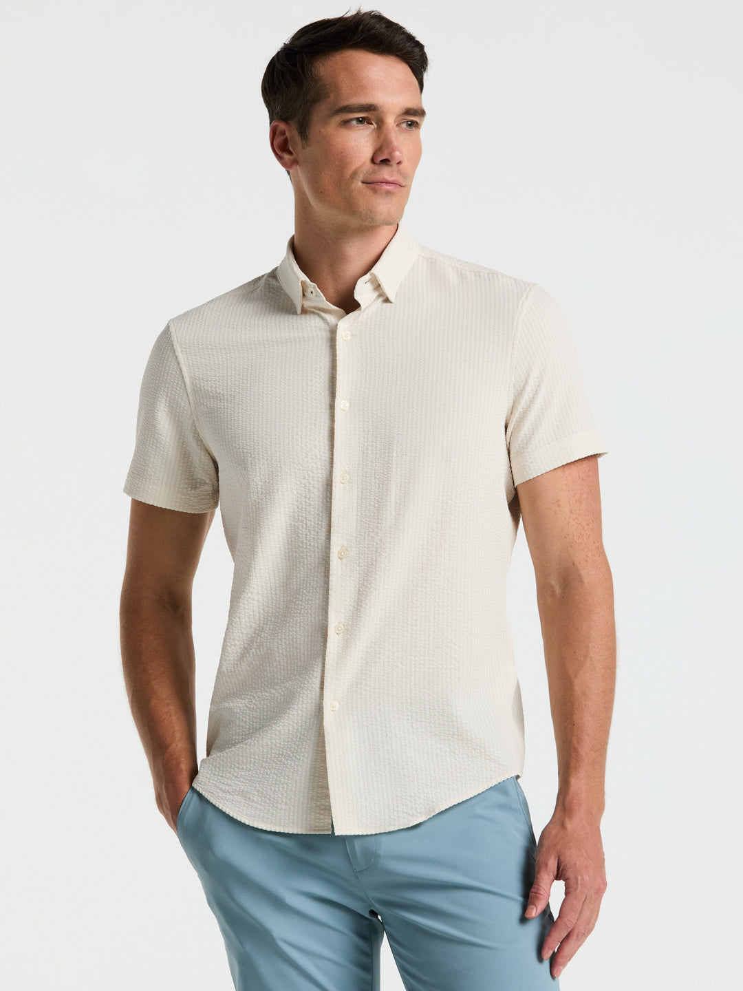 Solid Seersucker Slim Fit Shirt (Birch) 