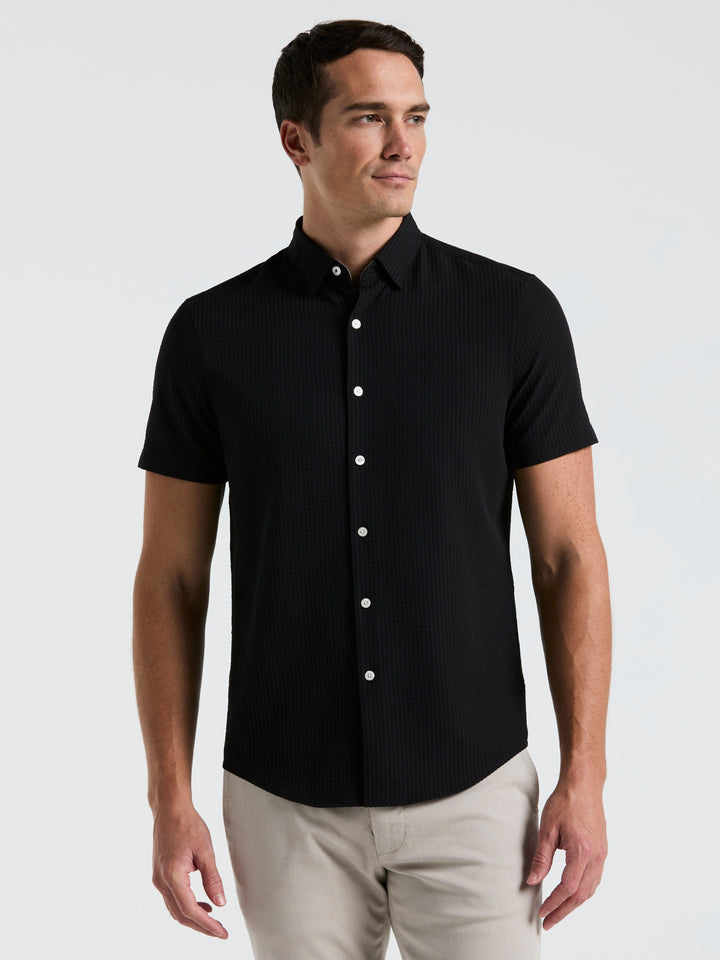 Solid Seersucker Slim Fit Shirt (Black) 