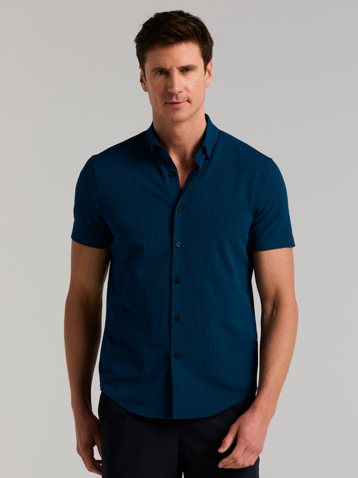 Solid Seersucker Slim Fit Shirt (Sailor Blue) 