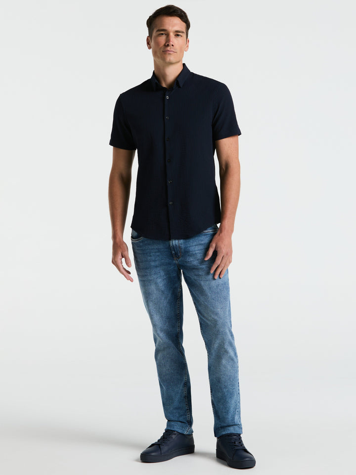 Solid Seersucker Slim Fit Shirt (Dark Sapphire) 