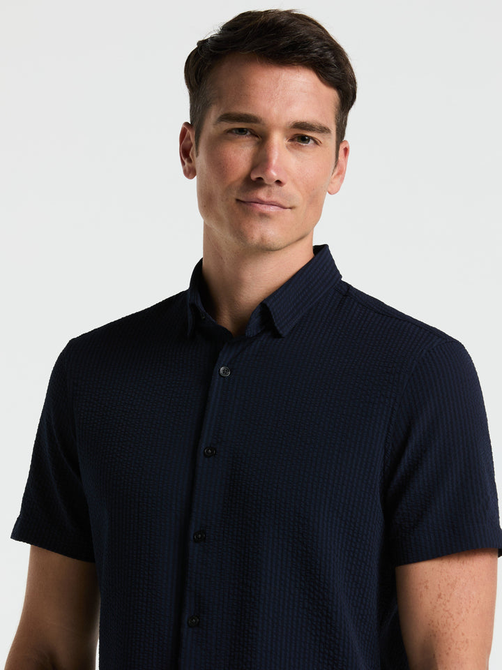 Solid Seersucker Slim Fit Shirt (Dark Sapphire) 