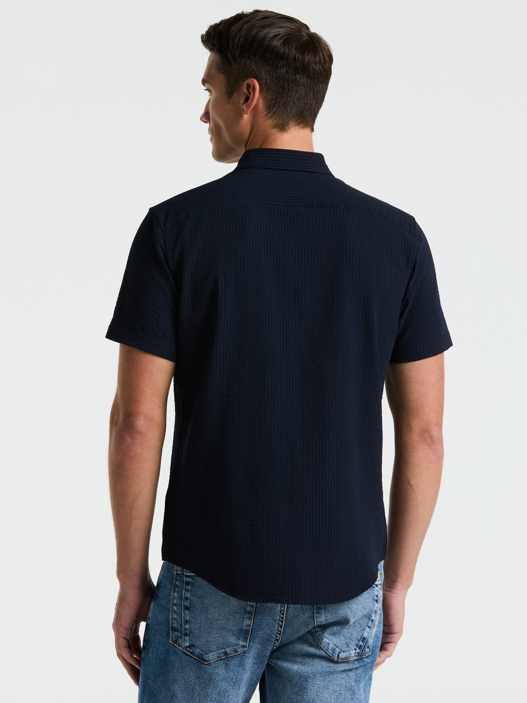 Solid Seersucker Slim Fit Shirt (Dark Sapphire) 