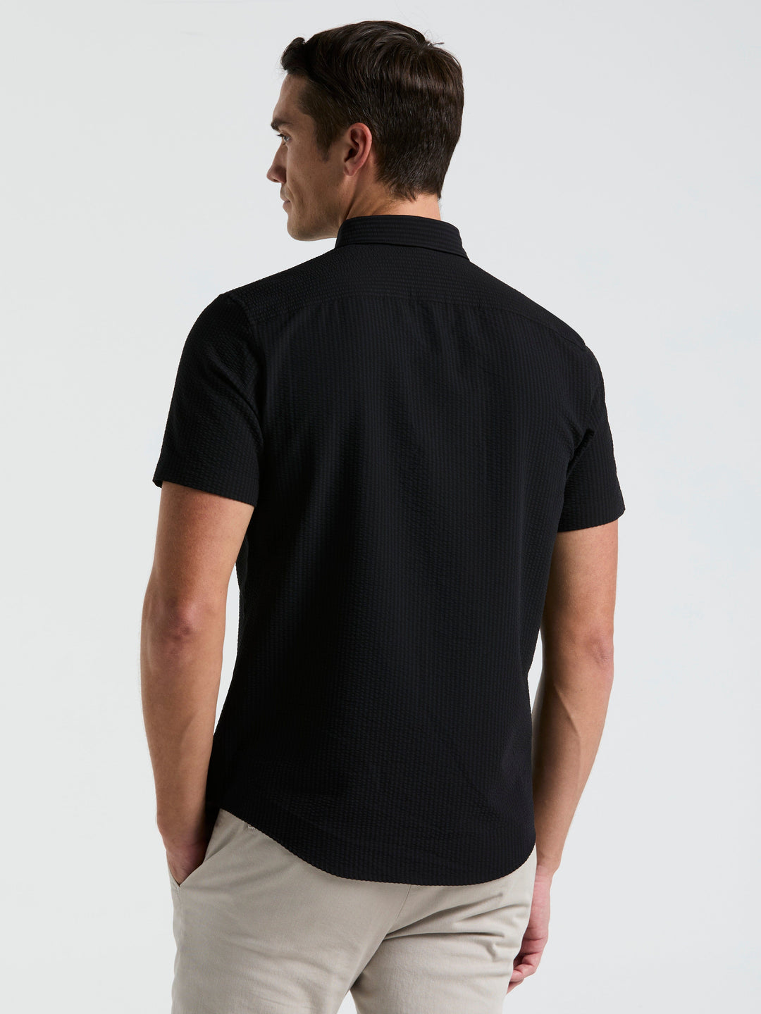 Solid Seersucker Slim Fit Shirt (Black) 