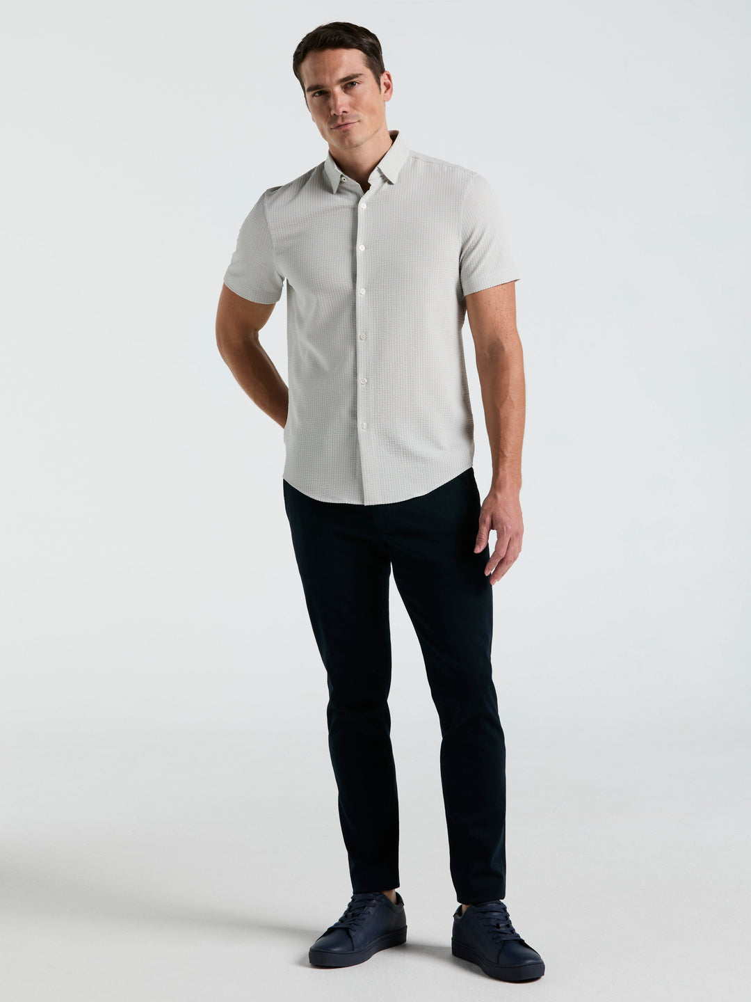 Solid Seersucker Slim Fit Shirt (Moonstruck) 