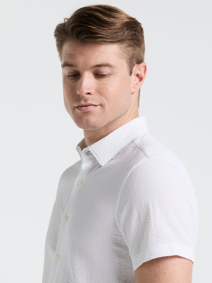 Solid Seersucker Slim Fit Shirt (Bright White) 