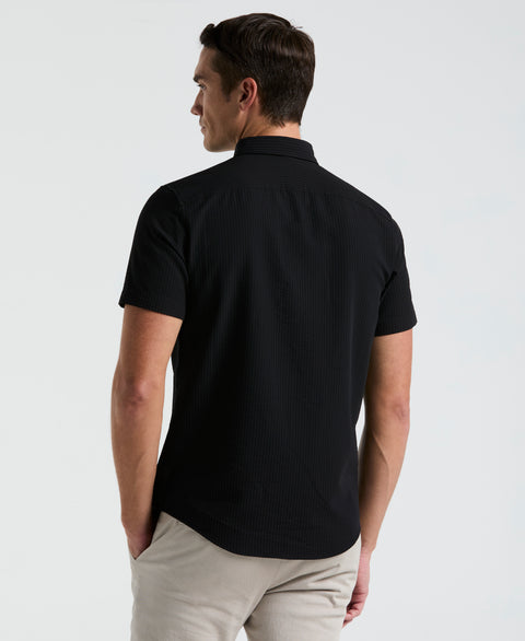 Solid Seersucker Slim Fit Shirt (Black) 