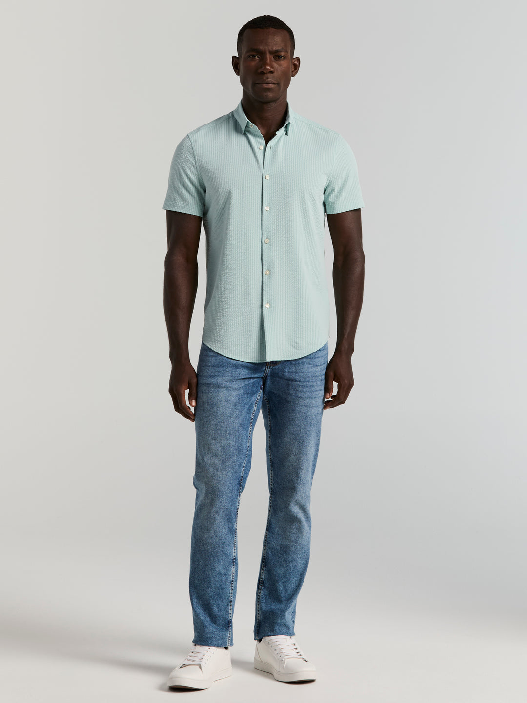 Solid Seersucker Slim Fit Shirt (Cloud Blue) 