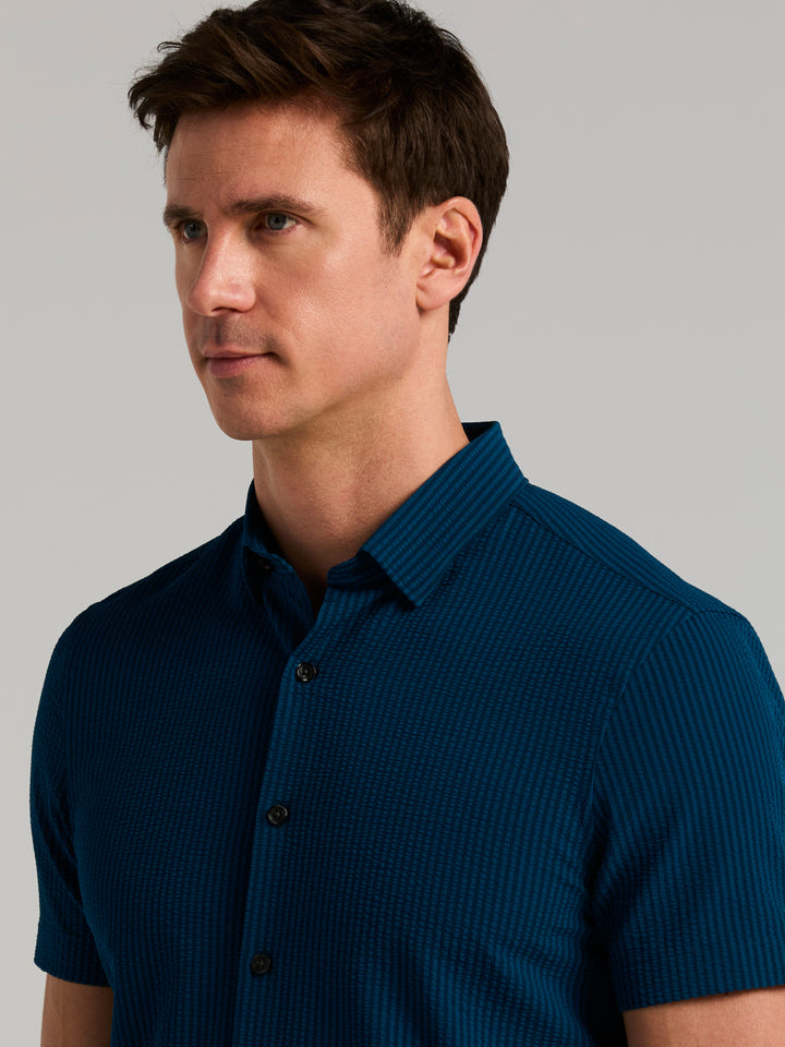 Solid Seersucker Slim Fit Shirt (Sailor Blue) 
