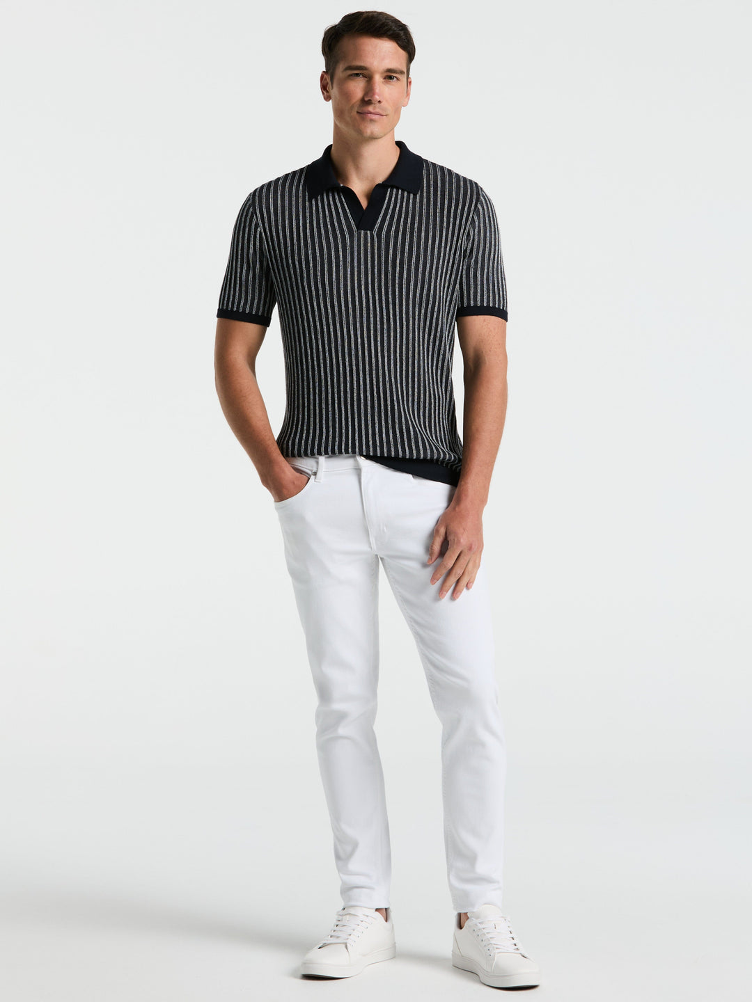Striped Polo Sweater (Dark Sapphire) 