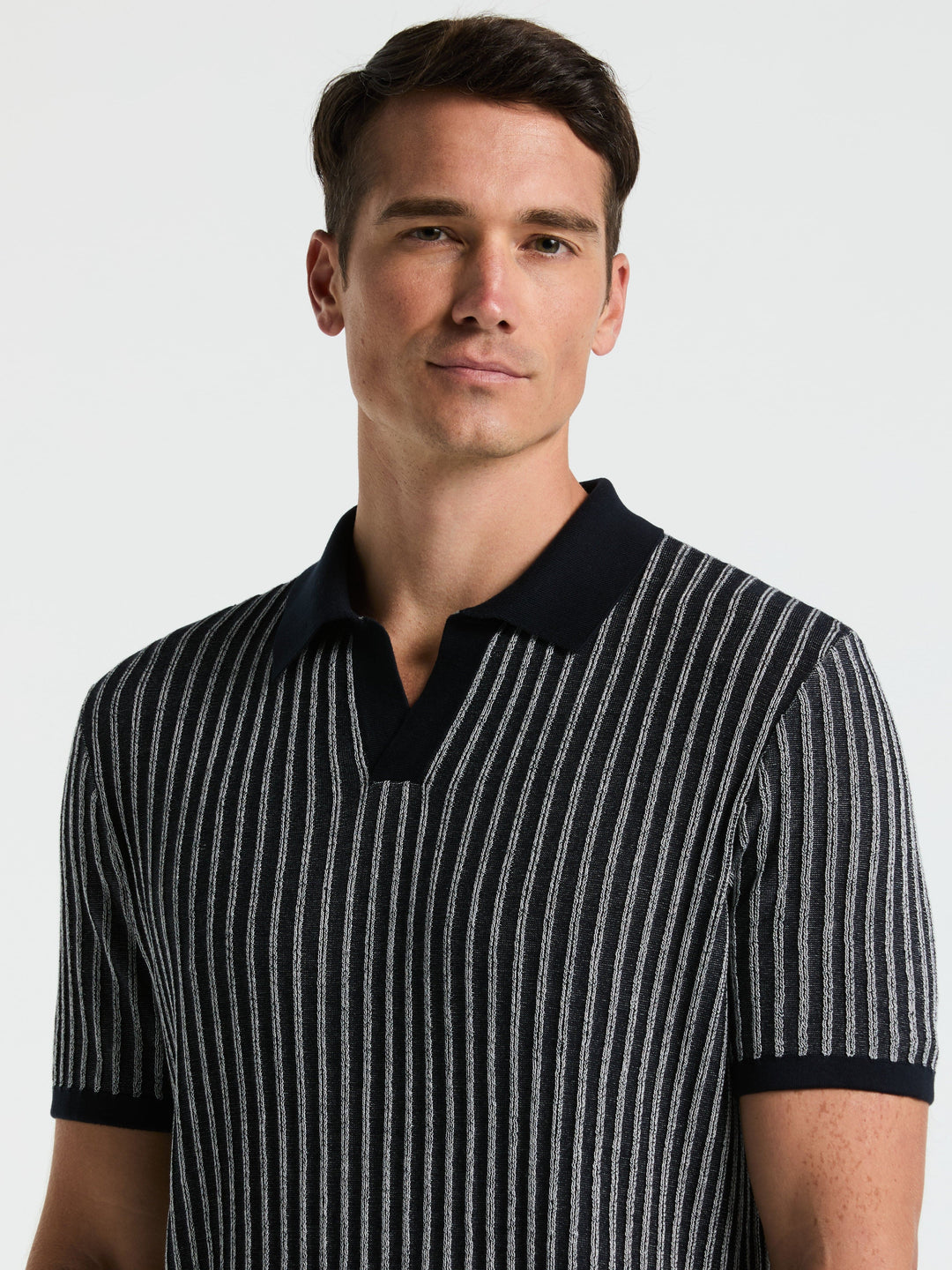 Striped Polo Sweater (Dark Sapphire) 