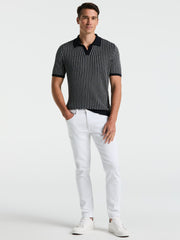 Striped Polo Sweater (Dark Sapphire) 