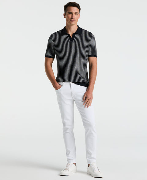 Striped Polo Sweater (Dark Sapphire)