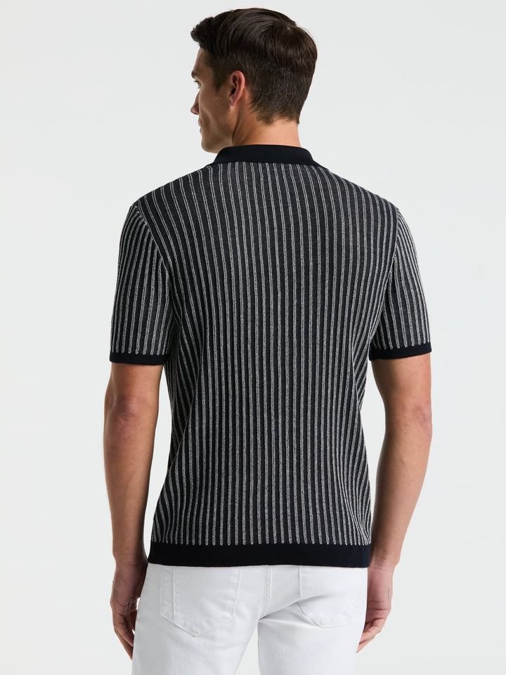 Striped Polo Sweater (Dark Sapphire) 