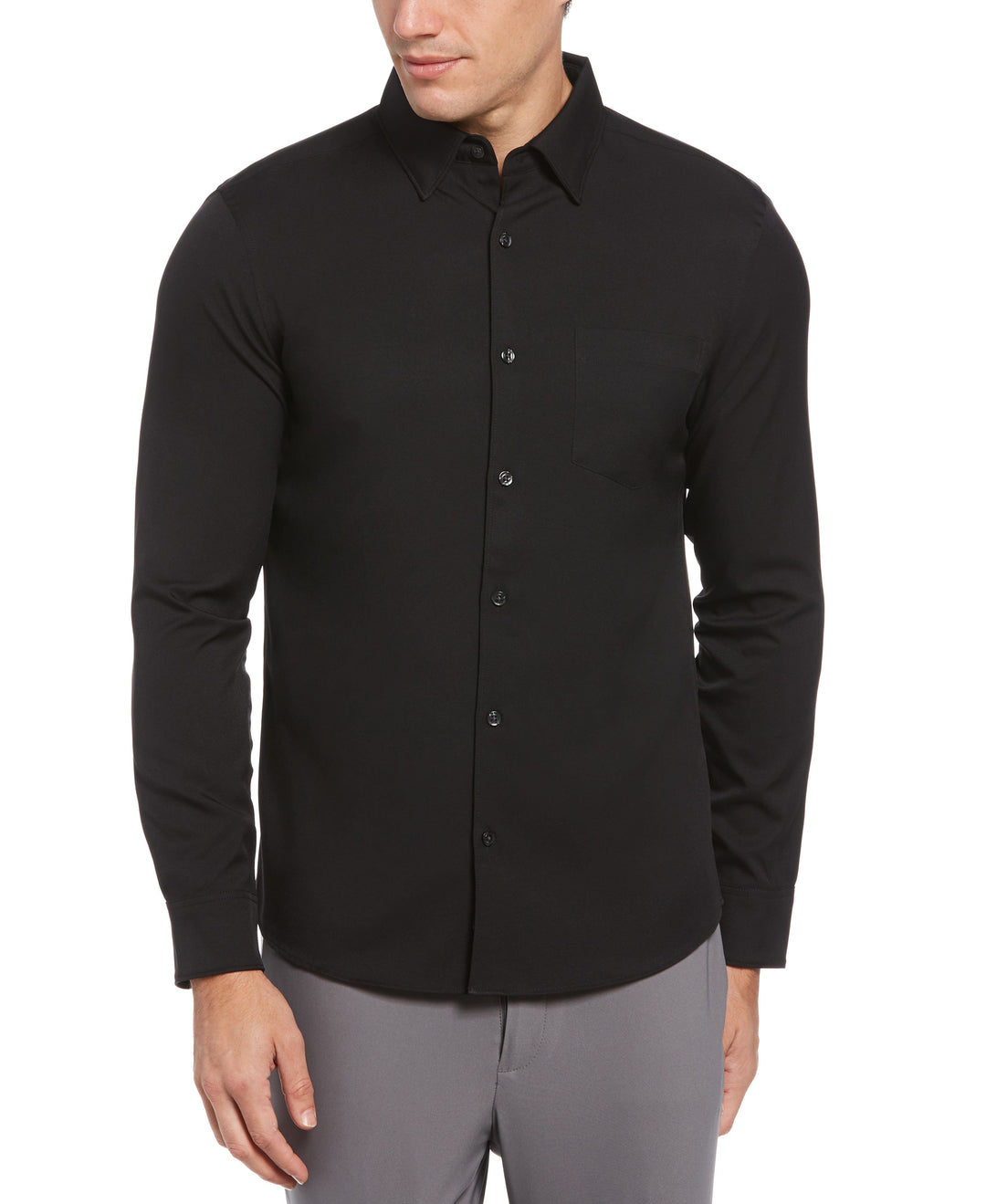 Perry Ellis Outlet Men's Tall Slim Fit Untucked Total Stretch Solid Shirt in Bright White, Size 3XLT, 100% Polyester, Big And Tall Long Sleeves