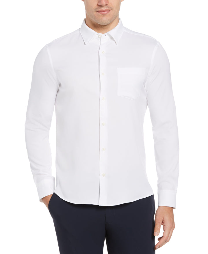 mens tall dress shirts Tall Slim Fit Untucked Total Stretch Solid Shirt – Perry Ellis