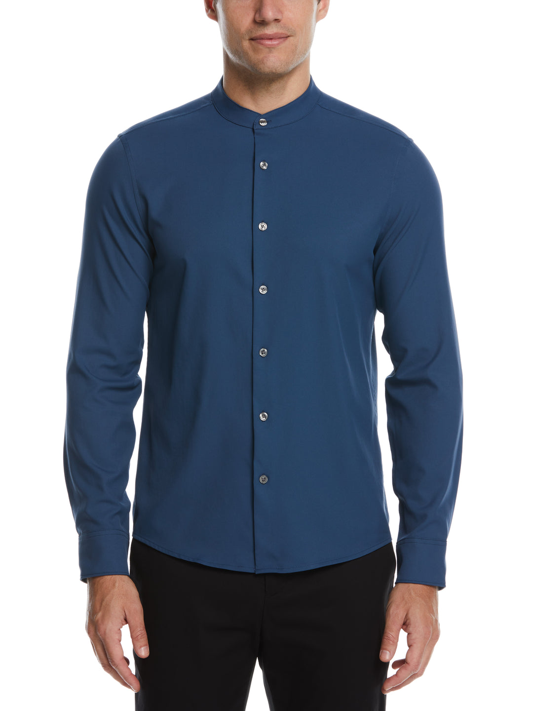 Untucked Total Stretch Slim Fit Banded Collar Shirt (Dark Denim) 