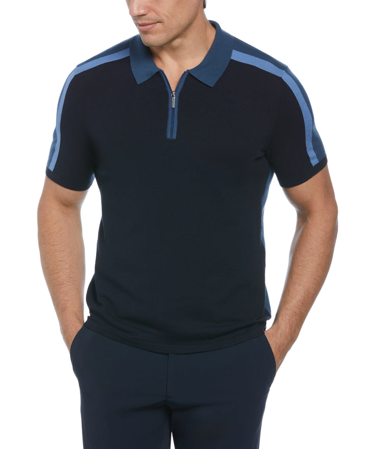 Color Block Ribbed Knit Polo (Dark Sapphire) 