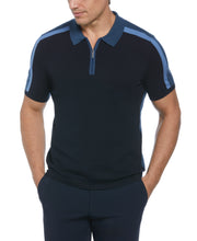 Color Block Ribbed Knit Polo (Dark Sapphire) 