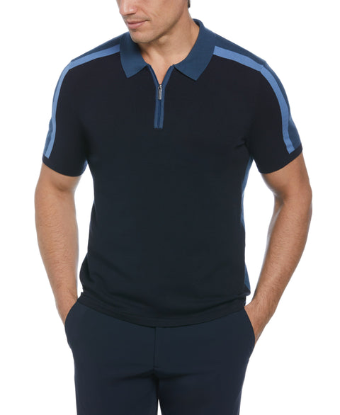 Color Block Ribbed Knit Polo (Dark Sapphire) 