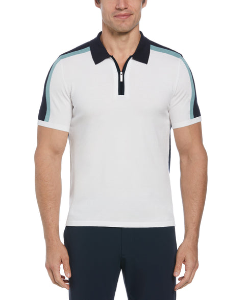 Color Block Ribbed Knit Polo (Egret) 