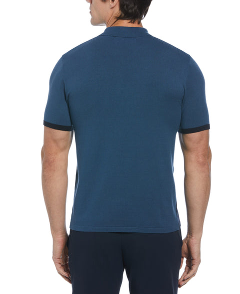 Color Block Ribbed Knit Polo (Dark Sapphire) 