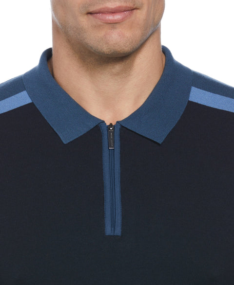 Color Block Ribbed Knit Polo (Dark Sapphire) 