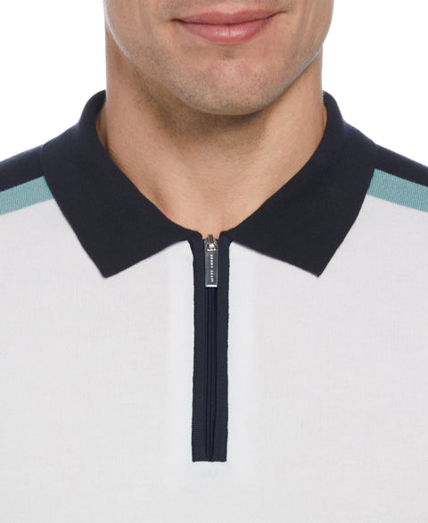 Color Block Ribbed Knit Polo (Egret) 