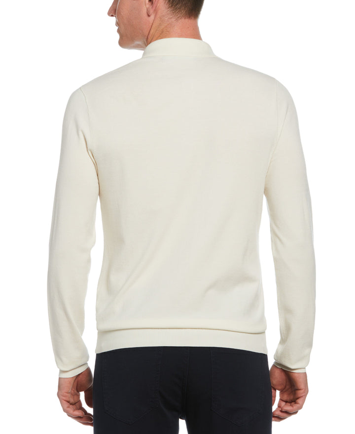Tech Knit Long Sleeve Line Pattern Polo (Egret) 