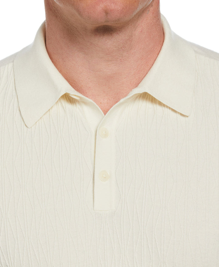 Tech Knit Long Sleeve Line Pattern Polo (Egret) 