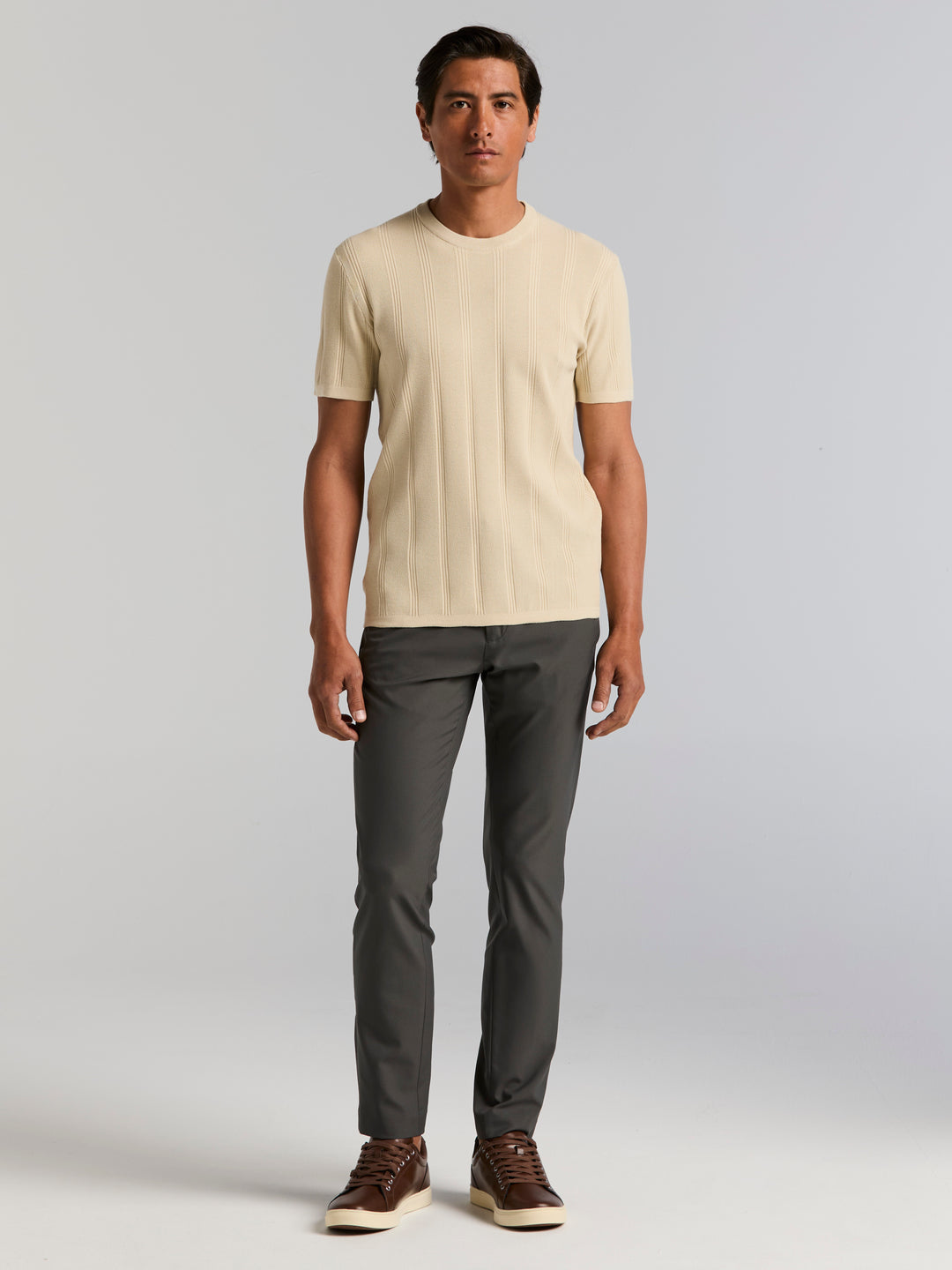 Technical Vertical Stripe Crew Neck Sweater (Castle Wall) 