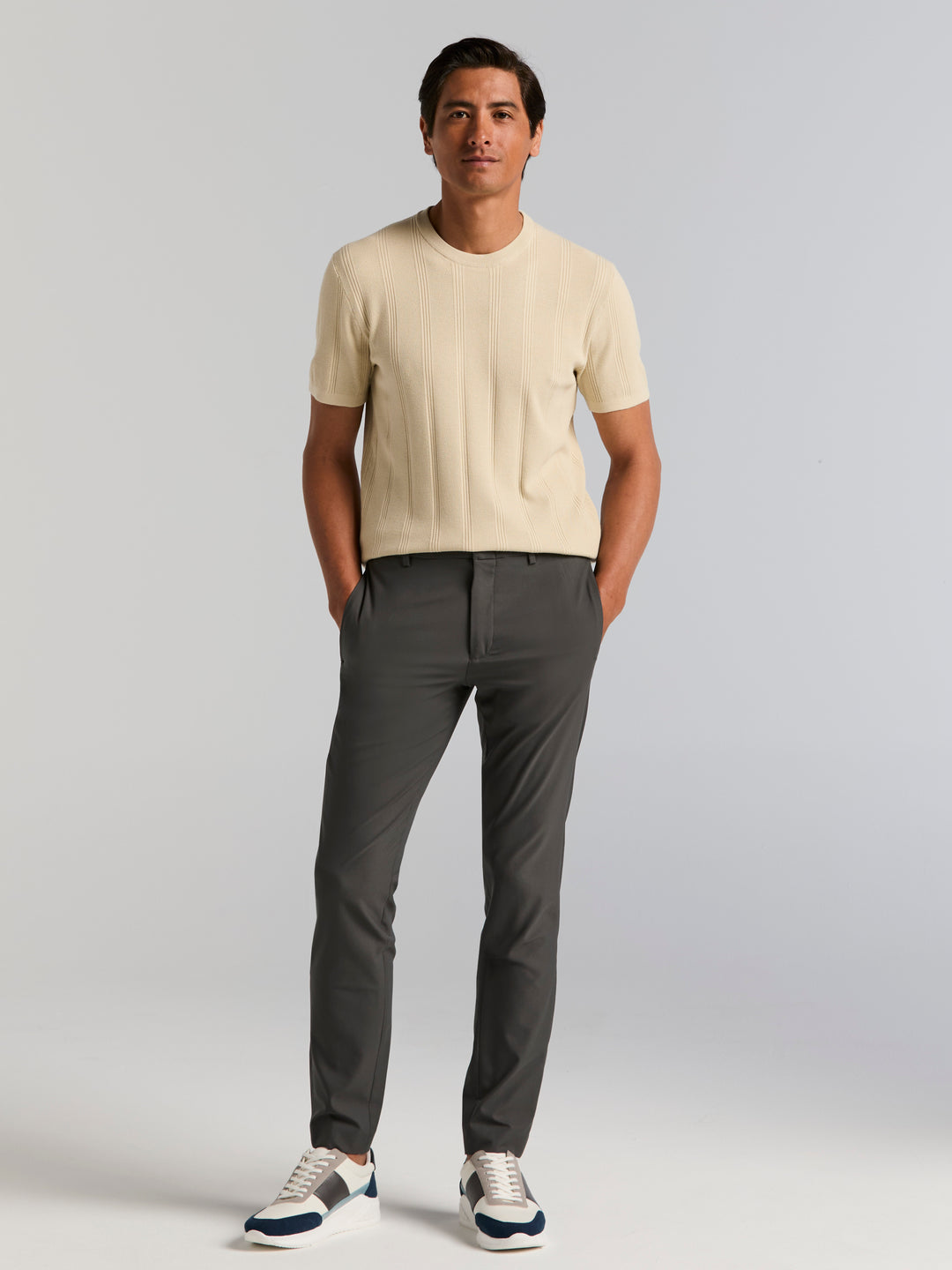 Technical Vertical Stripe Crew Neck Sweater (Castle Wall) 