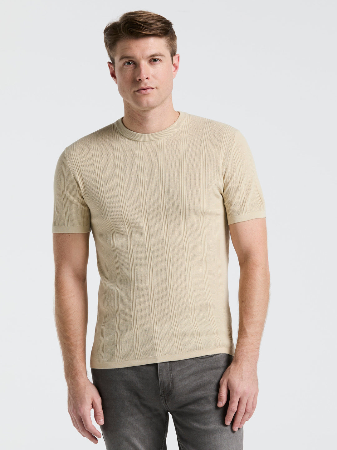 Technical Vertical Stripe Crew Neck Sweater (Castle Wall) 