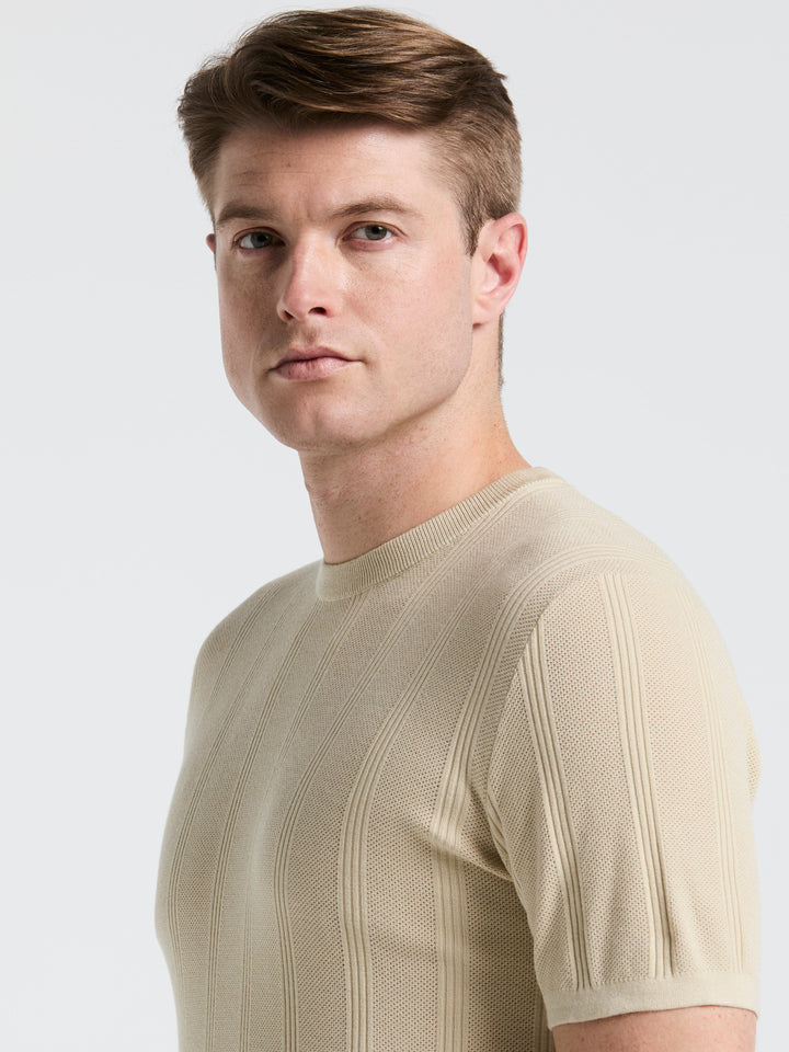 Technical Vertical Stripe Crew Neck Sweater (Castle Wall) 