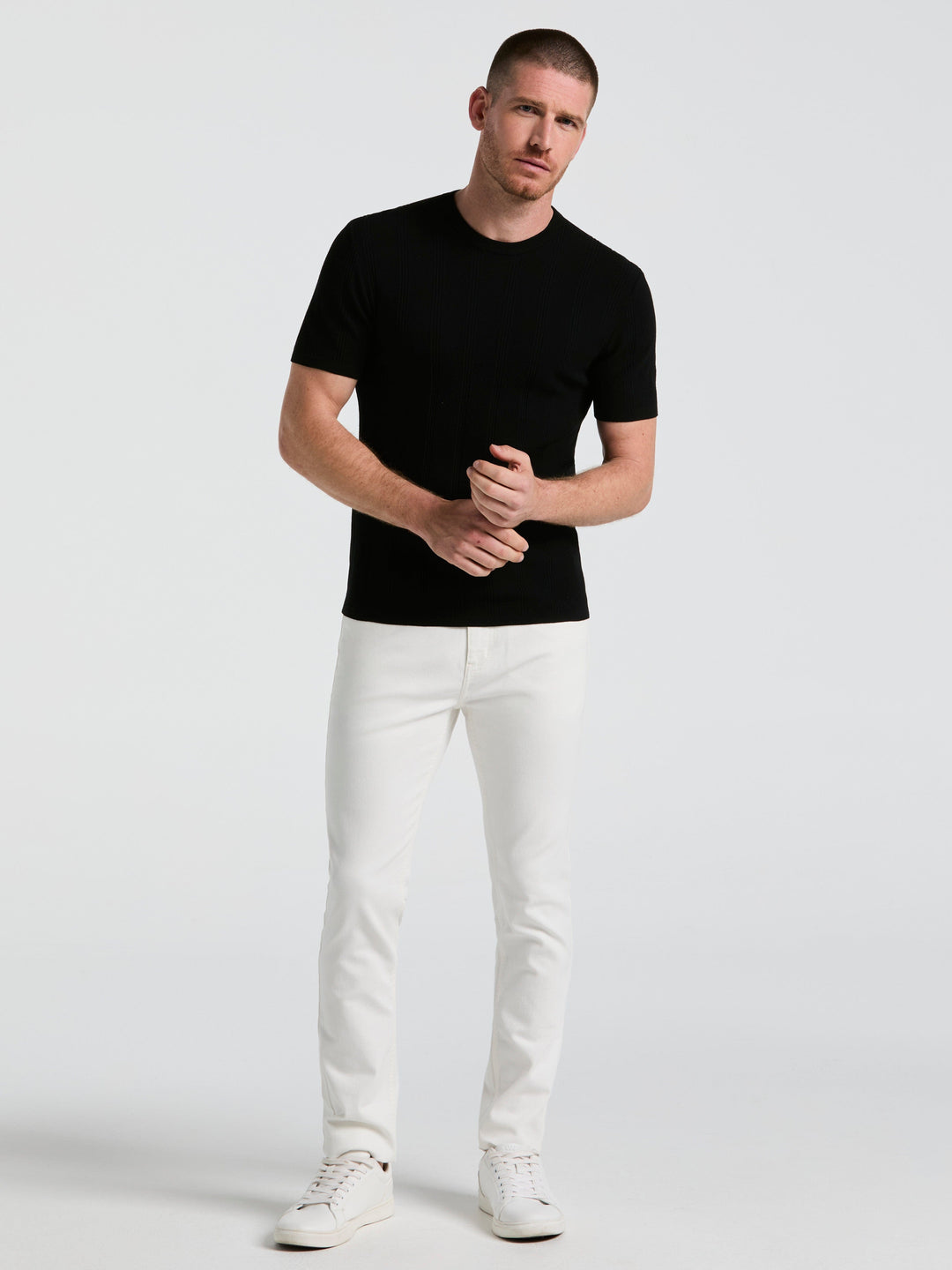 Technical Vertical Stripe Crew Neck Sweater (Black) 