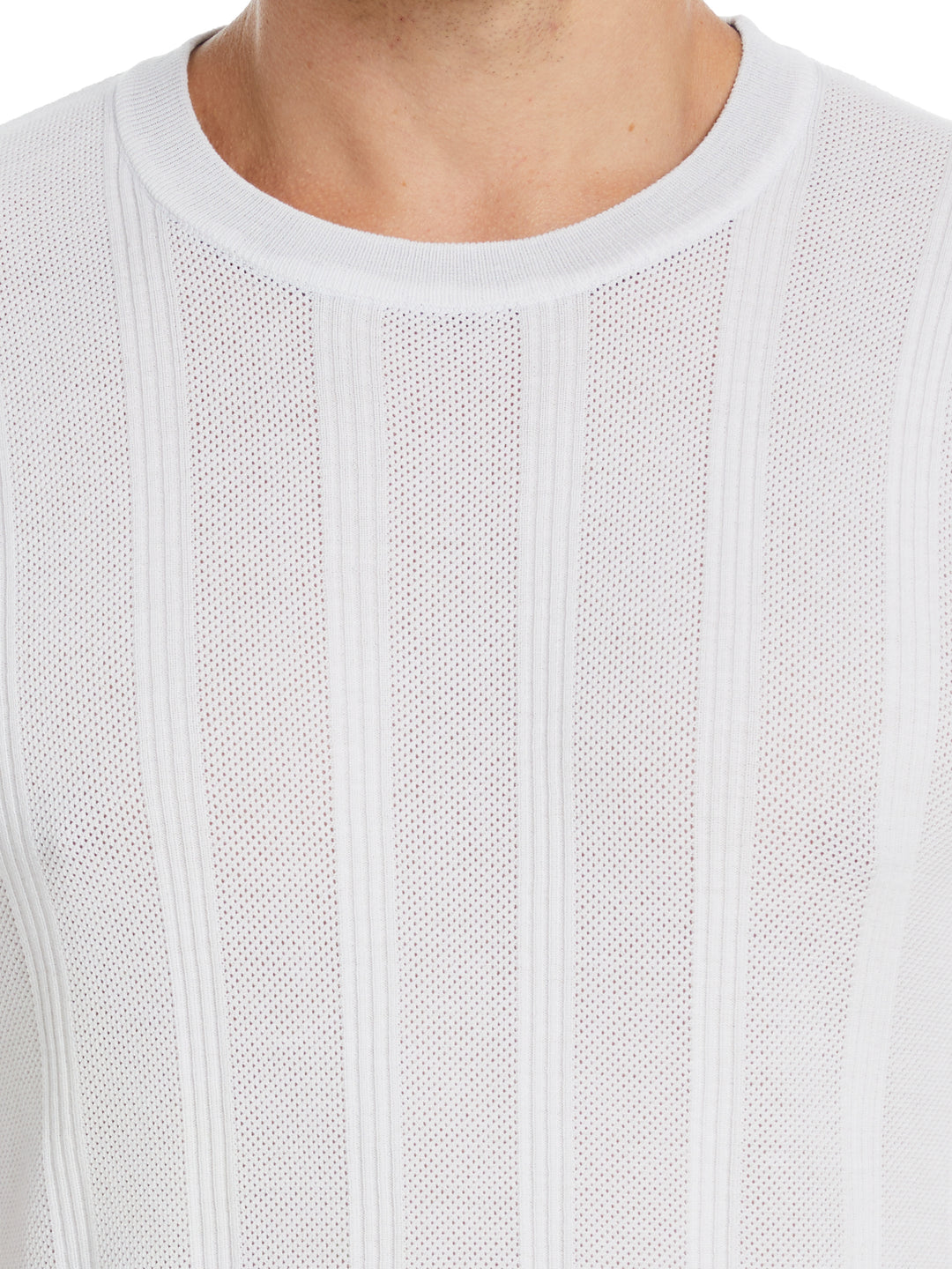 Tech Knit Striped Crew Neck Shirt (Bright White) 