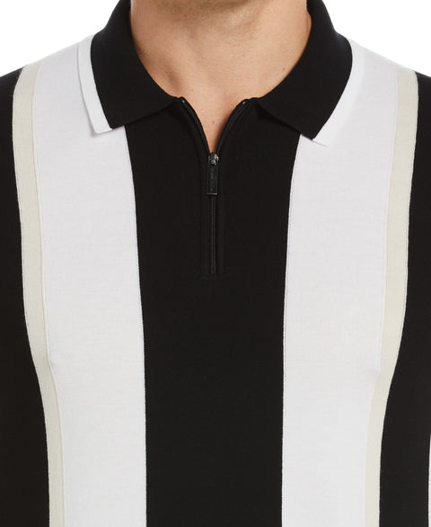 Rib Collar Stripe Polo Shirt (Black) 