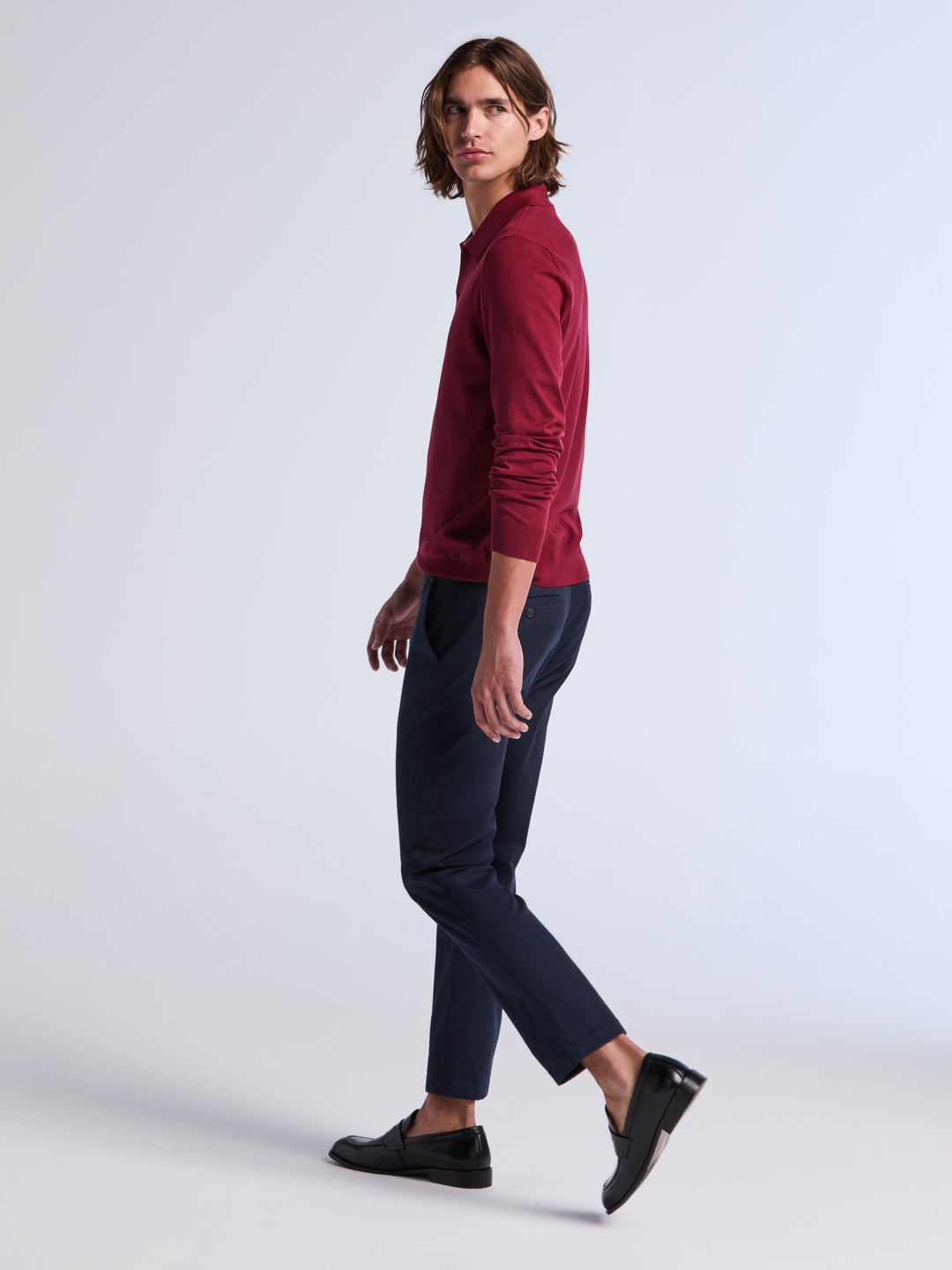 Tech Knit Open Collar Long Sleeve Sweater Polo