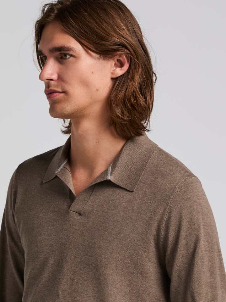 Open Polo Sweater (Driftwood Htr) 